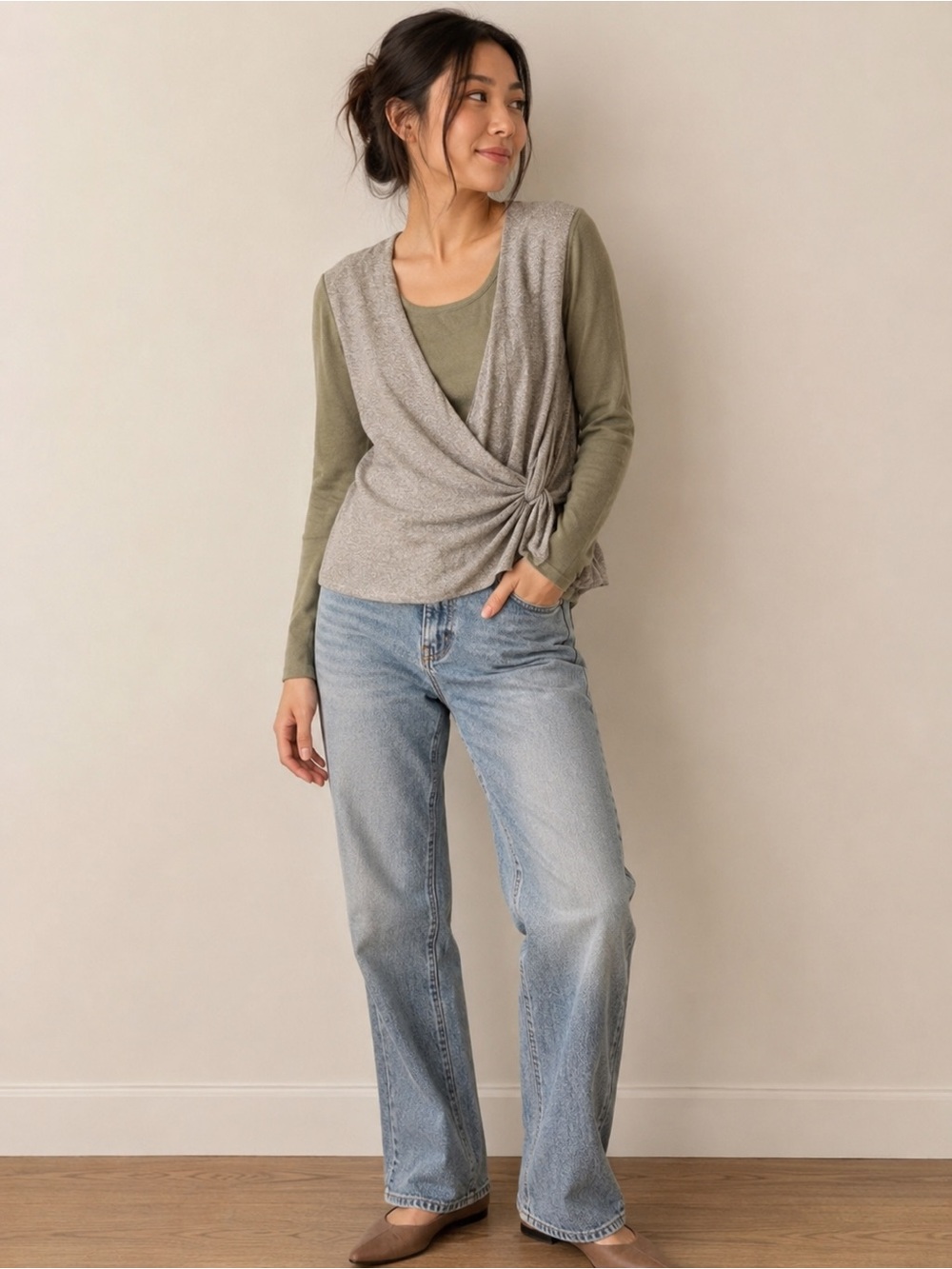 Lucia Metallic Layered Wrap Top Size M